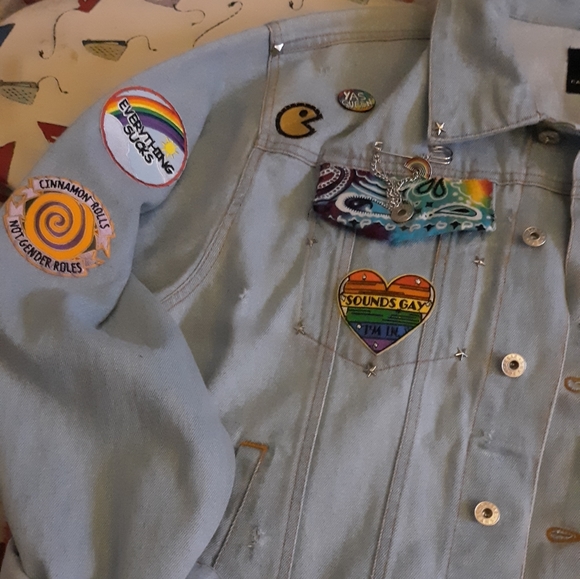SOLD! LGBT illuminati denim custom jacket! Drops April 6th - Picture 8 of 16
